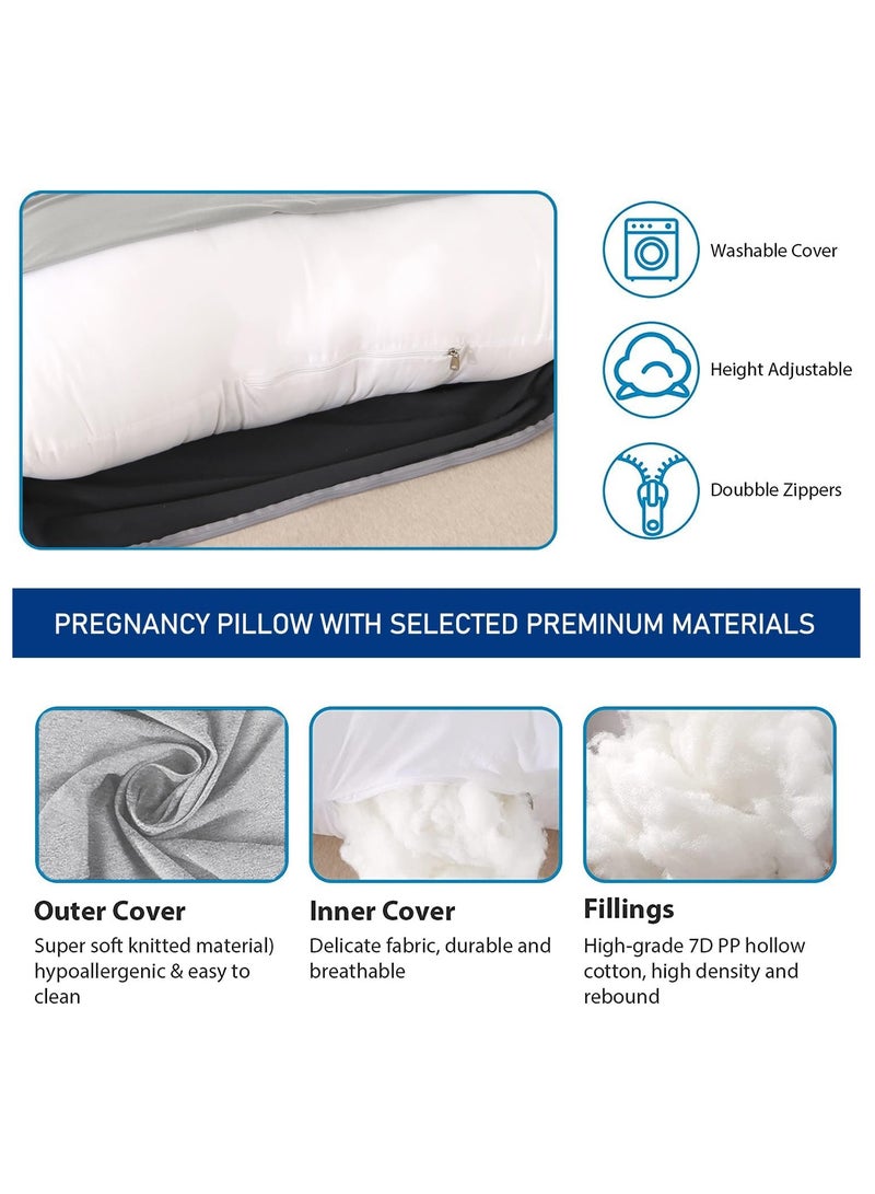 Arabest Pregnancy Maternity Pillows for Sleeping U Shape Full Body Pillow Support for Back, Hips, Legs, Belly for Pregnant Women with Removable Washable Velvet Cover (Gray&Black) - Image 5