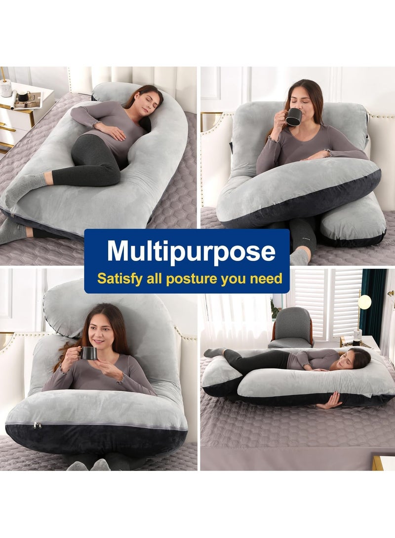 Arabest Pregnancy Maternity Pillows for Sleeping U Shape Full Body Pillow Support for Back, Hips, Legs, Belly for Pregnant Women with Removable Washable Velvet Cover (Gray&Black) - Image 4