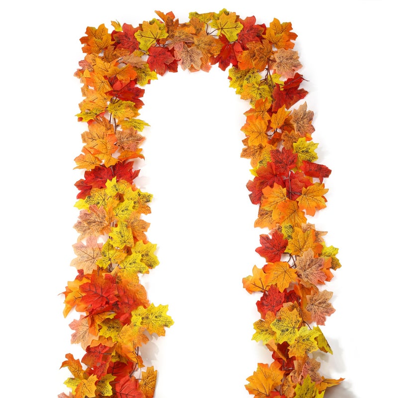 SITUMEIZI SITUMEIZI 2 Pack Fall Maple Leaf Garland 65Ft Deep Red Autumn Leaves for Thanksgiving Wedding Fireplace Party Decor 