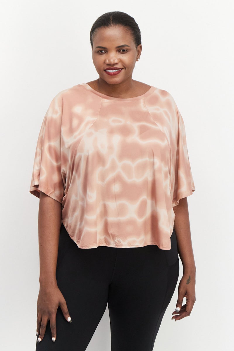 Adidas Women Plus Size Boat Neck Short Sleeve Outdoor T-Shirt, Dark Peach  - Image 1