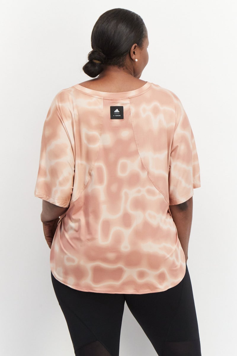 Adidas Women Plus Size Boat Neck Short Sleeve Outdoor T-Shirt, Dark Peach  - Image 3