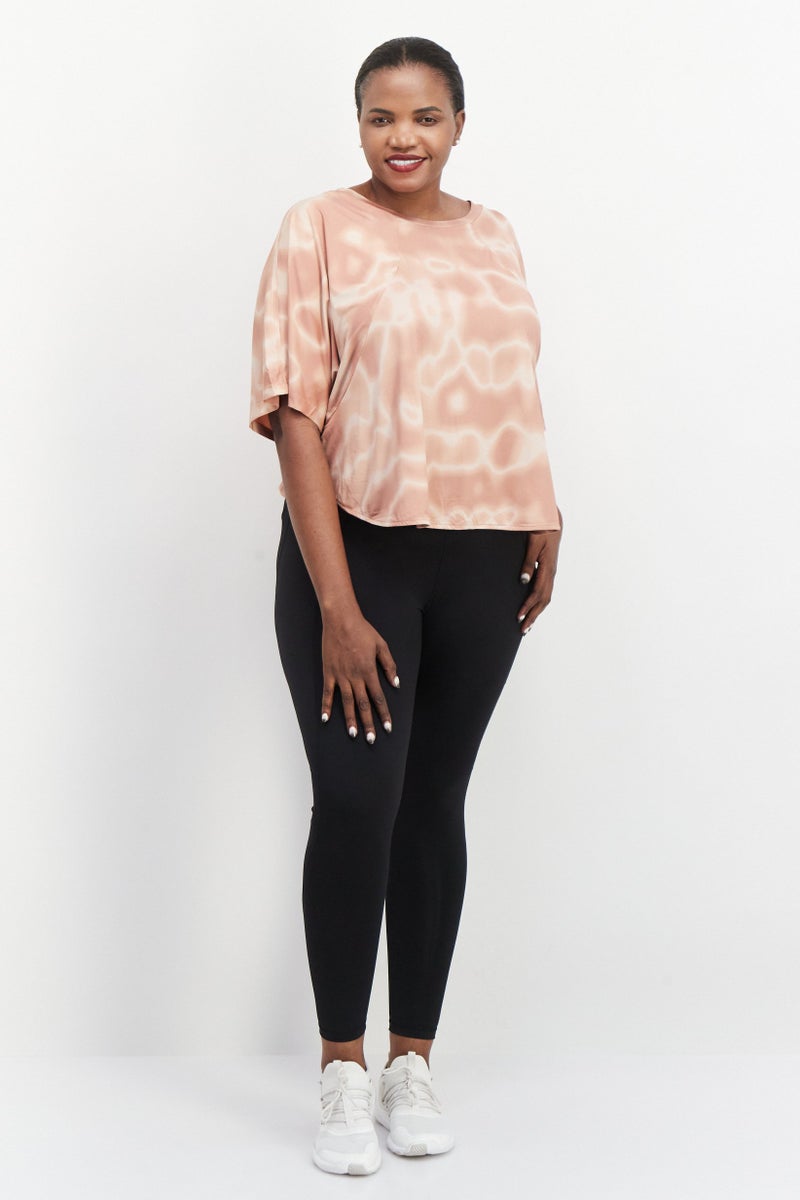 Adidas تي شيرت نسائي بلس سايز بأكمام قصيرة وياقة قارب، خوخي داكن - Image 4