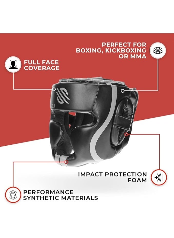 Sanabul  Essential Boxing Headgear – Full Face Coverage Sparring Headgear for Men & Women – Silver, L/XL - Image 4