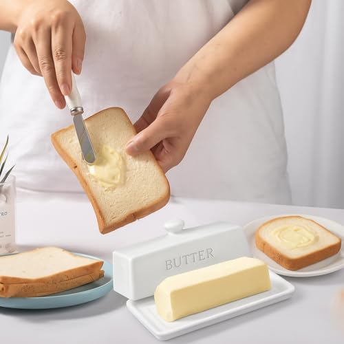 WERTIOO Butter Dish with Lid,WERTIOO Butter Dish With Lid for Countertop,7.6" x 3.3" Butter Tray,Butter Holder for 1 Stick.Textured Tray Butter Keeper for Non Slip Storage,Ceramic - White - Image 4