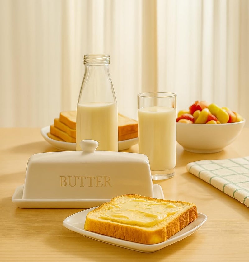 WERTIOO Butter Dish with Lid,WERTIOO Butter Dish With Lid for Countertop,7.6" x 3.3" Butter Tray,Butter Holder for 1 Stick.Textured Tray Butter Keeper for Non Slip Storage,Ceramic - White - Image 3