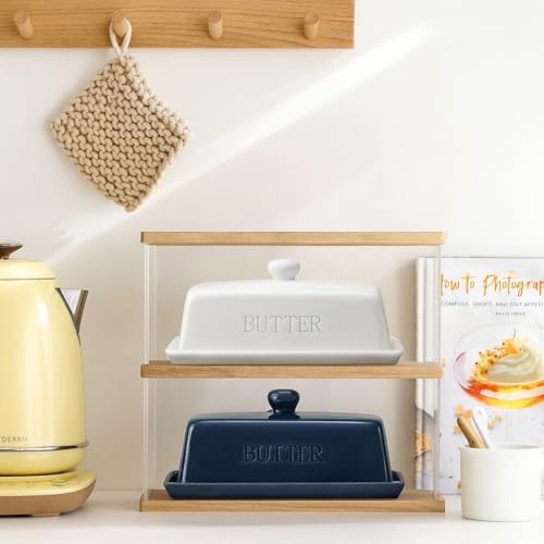 WERTIOO Butter Dish with Lid,WERTIOO Butter Dish With Lid for Countertop,7.6" x 3.3" Butter Tray,Butter Holder for 1 Stick.Textured Tray Butter Keeper for Non Slip Storage,Ceramic - White - Image 5
