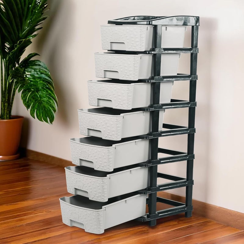 Kuber Industries 7-Layer & 57 Ltr Modular Drawer Storage Organizer | Easy-to-Clean Books Clothes & Toys Organizer for Kids Room Bathroom & Parlour | Black & Grey - Image 1