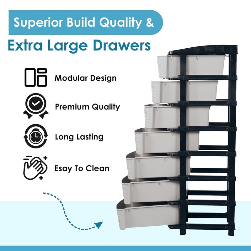 Kuber Industries 7-Layer & 57 Ltr Modular Drawer Storage Organizer | Easy-to-Clean Books Clothes & Toys Organizer for Kids Room Bathroom & Parlour | Black & Grey - Image 4