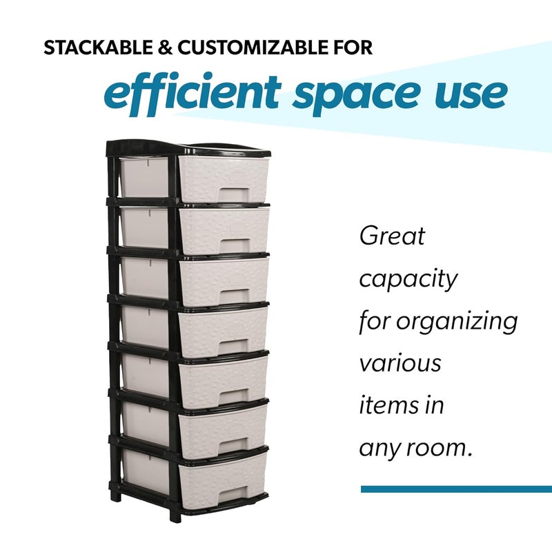 Kuber Industries 7-Layer & 57 Ltr Modular Drawer Storage Organizer | Easy-to-Clean Books Clothes & Toys Organizer for Kids Room Bathroom & Parlour | Black & Grey - Image 3