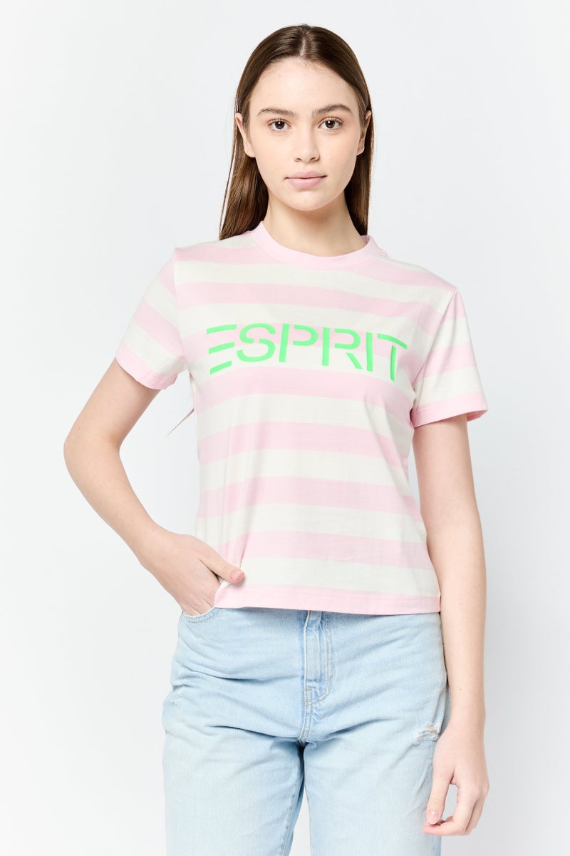 ESPRIT تي شيرت نسائي بياقة دائرية وأكمام قصيرة بشعار العلامة التجارية، متعدد الألوان - Image 1