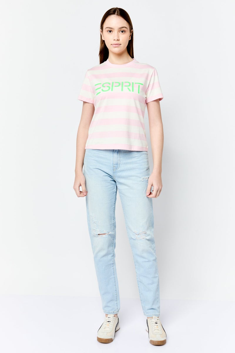 ESPRIT تي شيرت نسائي بياقة دائرية وأكمام قصيرة بشعار العلامة التجارية، متعدد الألوان - Image 2