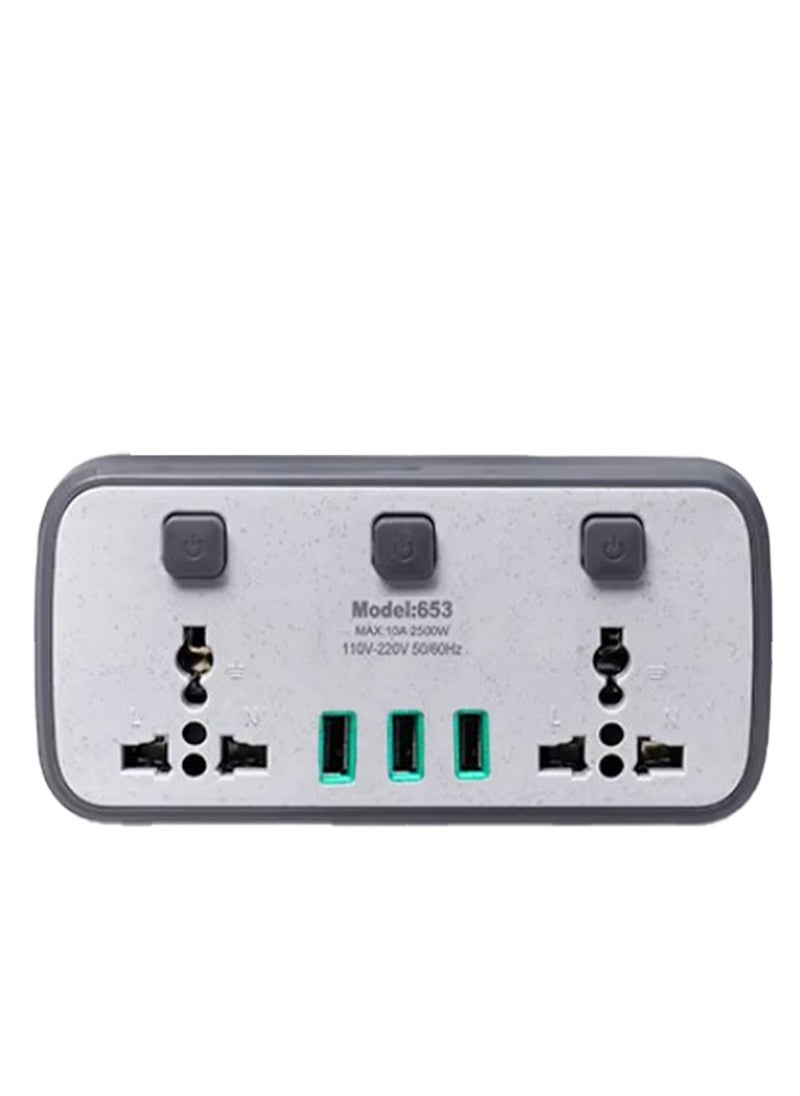 Generic - Power socket, 3 USB Charger conversion socket , 10 amp, 220 volt, 2500 watt, grey , easy and save to use in residential apartments, factories, and workshop - Image 1