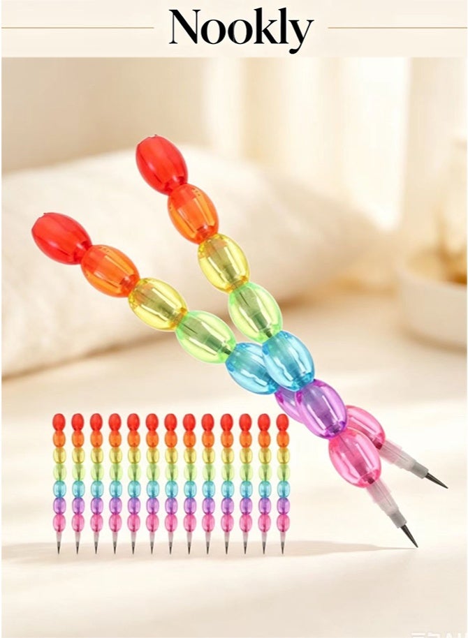 nookly 20 Pieces Stackable Pencils for Kids, 7 in 1 Stacking Pencil Cute Plastic Non-Sharpening Replaceable Writing Pencil for Back to School Gift Party Favors - Image 1