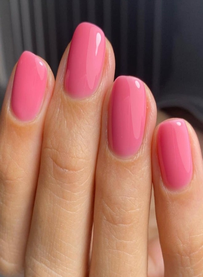 ROKHEVN Rose Pink Press on Nails Short Square Fake Nails Solid Color False Nails with Artificial Glossy Designs Stick on Nails Reuseable Full Cover Acrylic Glue on Nail for Women Nail Art Decoration 24Pcs - Image 1