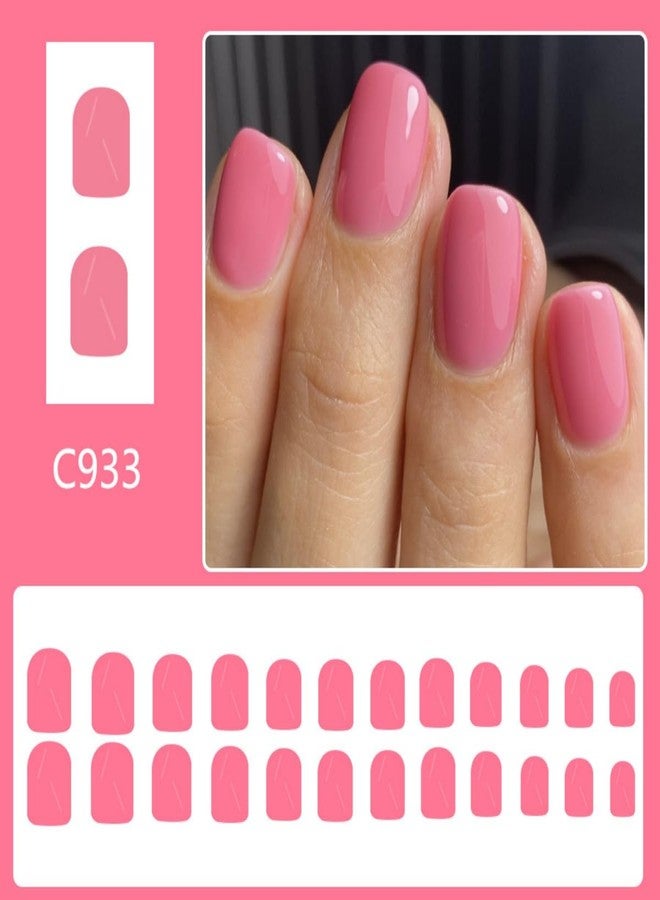 ROKHEVN Rose Pink Press on Nails Short Square Fake Nails Solid Color False Nails with Artificial Glossy Designs Stick on Nails Reuseable Full Cover Acrylic Glue on Nail for Women Nail Art Decoration 24Pcs - Image 5