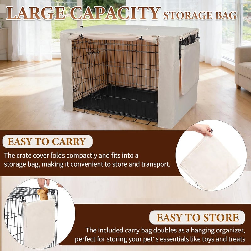 Deblue 36 Inches Dog Crate Cover with Storage Bag, Polyester Heavy-Duty Pet Kennel Cover Universal Fit for Double Doors Standard Metal Wire Crate (Beige-with Bag) - Image 5