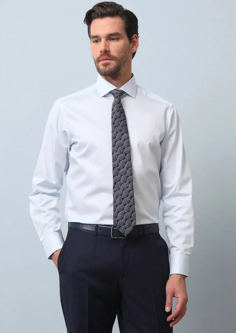 RAMSEY Light Blue Plain Regular Fit Weaving Classical 100% Cotton Shirt