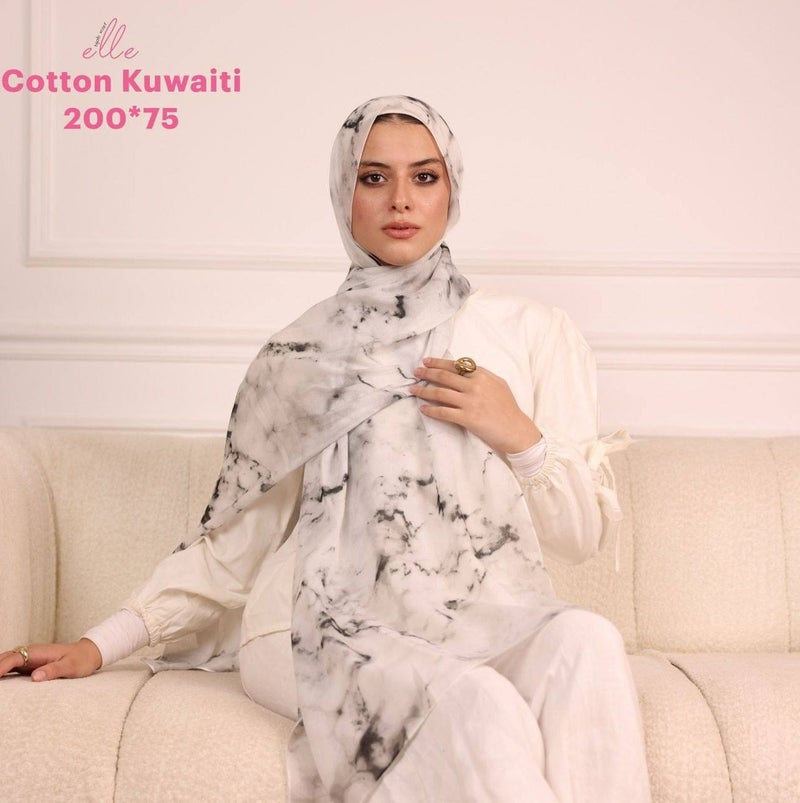 طرحة وشاح حجاب إسلامي قطن كويتي فاخر للنساء – للمناسبات والاستخدام اليومي – مقاس 200 × 75 سم