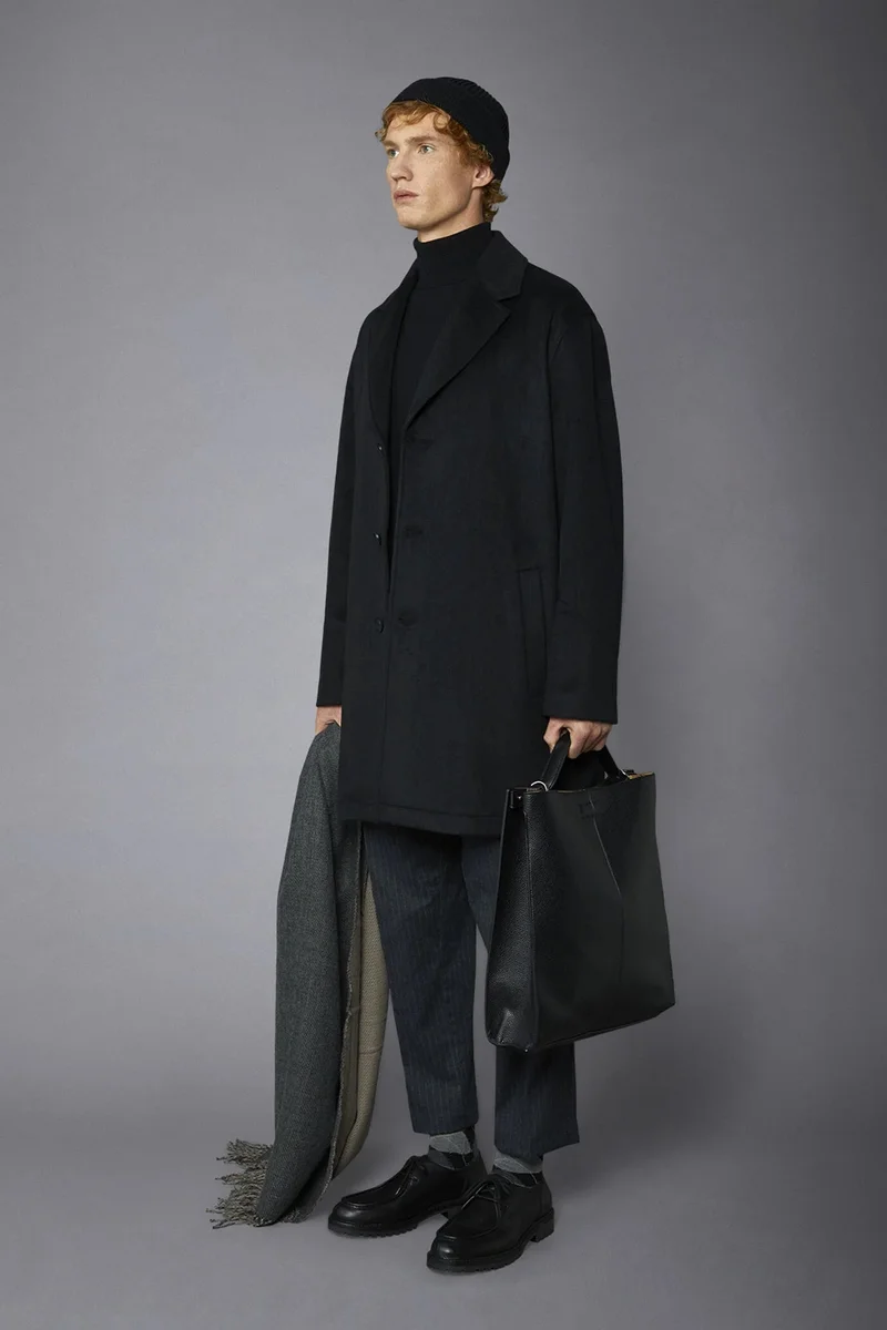 دوبل غانغر Men's classic single-breasted wool blend - Black