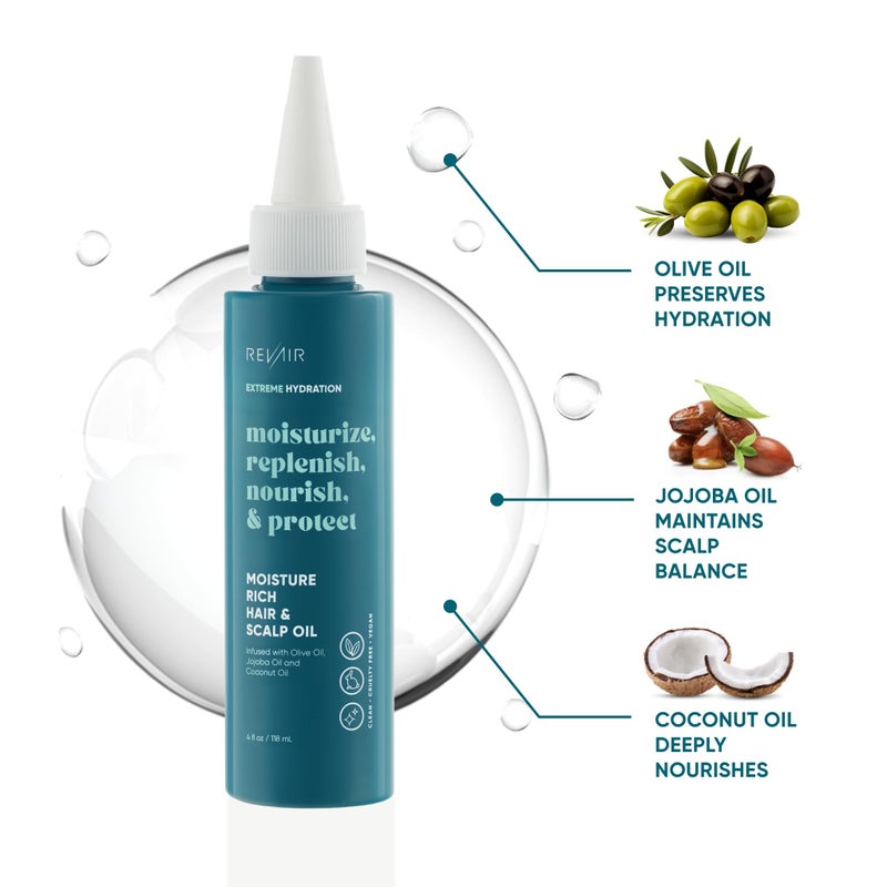 REVAIR Moisture Rich Hair & Scalp Oil - Lightweight Hair Oil for Frizzy Hair - Daily Moisturizing Hair Oil to Hydrate Dry, Damaged or Curly/Coily Hair (4 Fl Oz) - Image 2