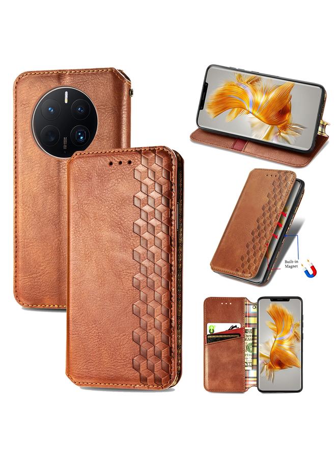 S-TOP Case For Huawei Mate 50 Pro Cubic Grid Pressed Magnetic Leather Phone Case - Image 1