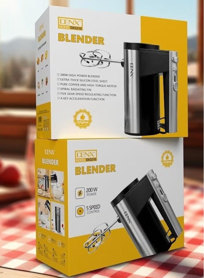 Denx 200W Electric Egg Beater and Kneader with 5 Speeds and Stainless Steel Blades - DENX DX3210 - Image 3