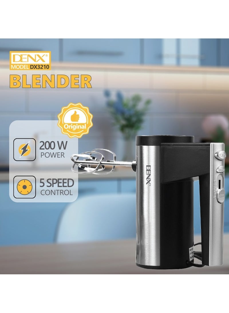 Denx 200W Electric Egg Beater and Kneader with 5 Speeds and Stainless Steel Blades - DENX DX3210 - Image 2