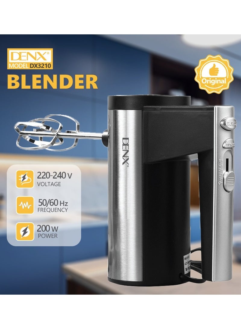 Denx 200W Electric Egg Beater and Kneader with 5 Speeds and Stainless Steel Blades - DENX DX3210 - Image 3