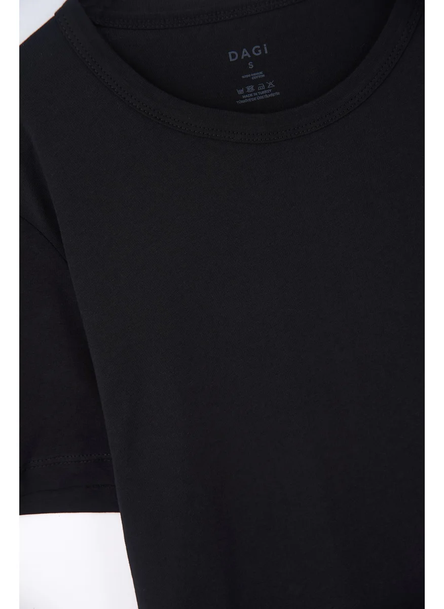 داجي Black D1160 O Neck T-Shirt