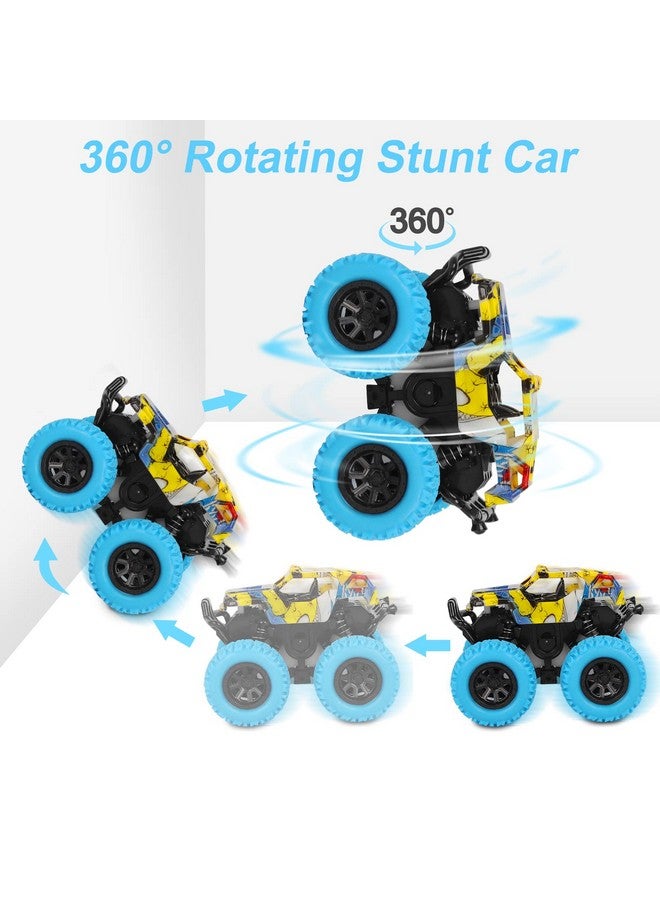 M SANMERSEN Monster Truck Toys for Ages 2-4, Friction Cars for Toddlers 1-3 Push and Go 360° Rotating Stunt Car for 2+ Year Old Boys Girls Gifts (2 Pack - Blue and Green) - Image 2