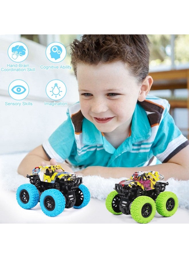 M SANMERSEN Monster Truck Toys for Ages 2-4, Friction Cars for Toddlers 1-3 Push and Go 360° Rotating Stunt Car for 2+ Year Old Boys Girls Gifts (2 Pack - Blue and Green) - Image 3