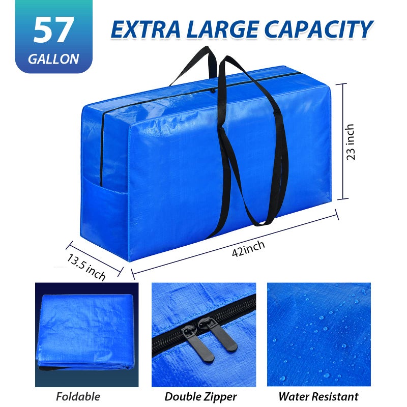 HAPPY CHEERS 57 Gallon Extra Large Storage Bags, XXL Jumbo Large Moving Bags Heavy Duty, Storage Totes Moving Boxes Supplies for College, Foldable Duffle Bag for Travel, Christmas Tree Bag, 42x23x13.5inch - 2PACK - Image 3