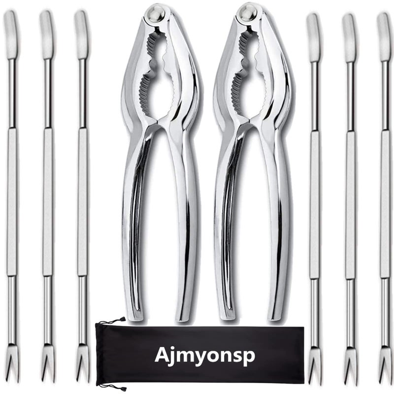 Lobster Crackers and Picks Set 8Pcs Crab Leg Cracker Tools  Stainless Steel Seafood Crackers  Forks Nut Cracker Set  Storage Bag  Dishwasher Safe Thanksgiving Christmas Gifts