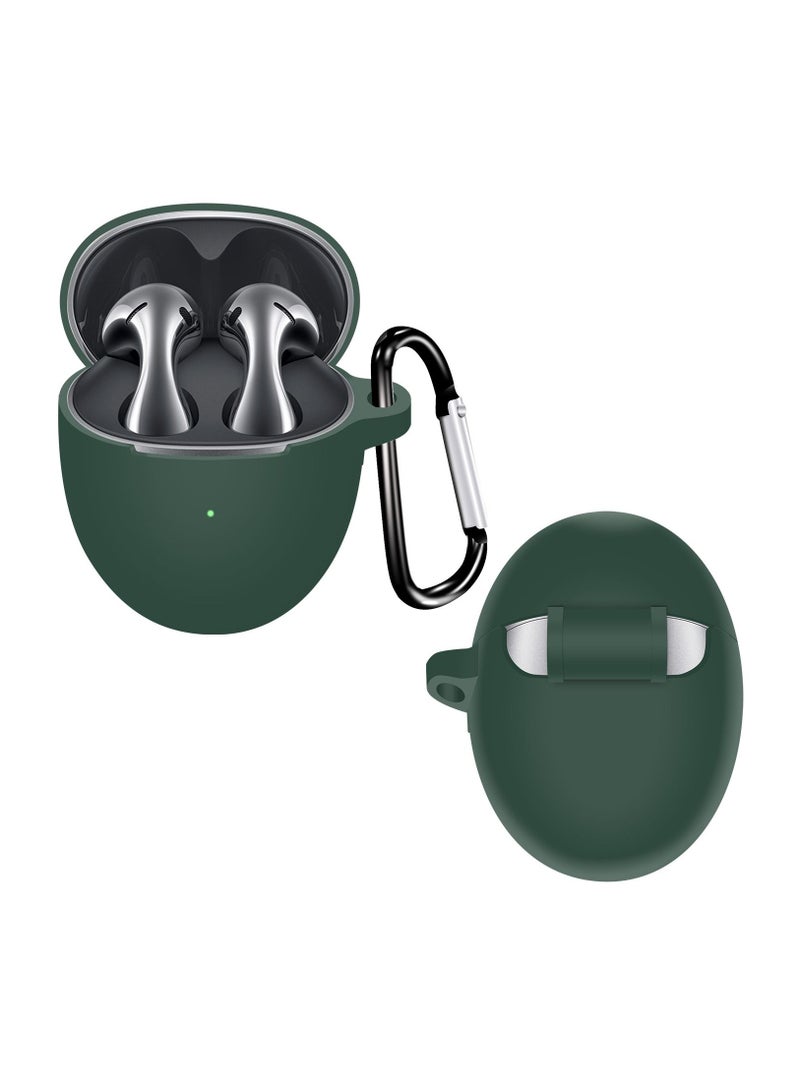 Silicone Carrying Case Earphone Shell Compatible with HUAWEI Freebuds 5 Protective Scratch Cover with Carabiner (Green) - Image 1