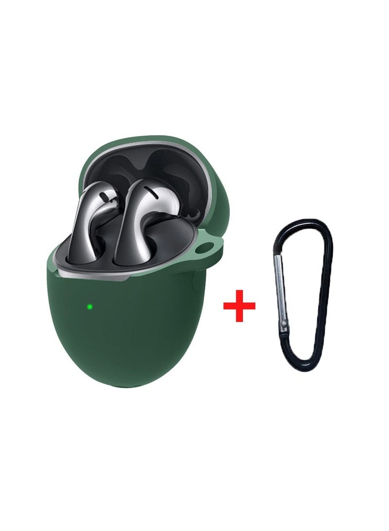 Silicone Carrying Case Earphone Shell Compatible with HUAWEI Freebuds 5 Protective Scratch Cover with Carabiner (Green) - Image 4