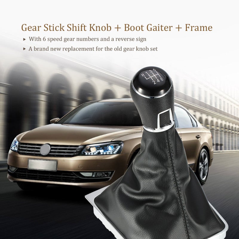 Gear Shift Knob: 6 Speed Kit, High Quality Rubber With Synthetic Leather Gaiter, Comfortable Operation - Easy To Install, Car Gear Shift Knob for VW Passat B5 Owners - Image 1