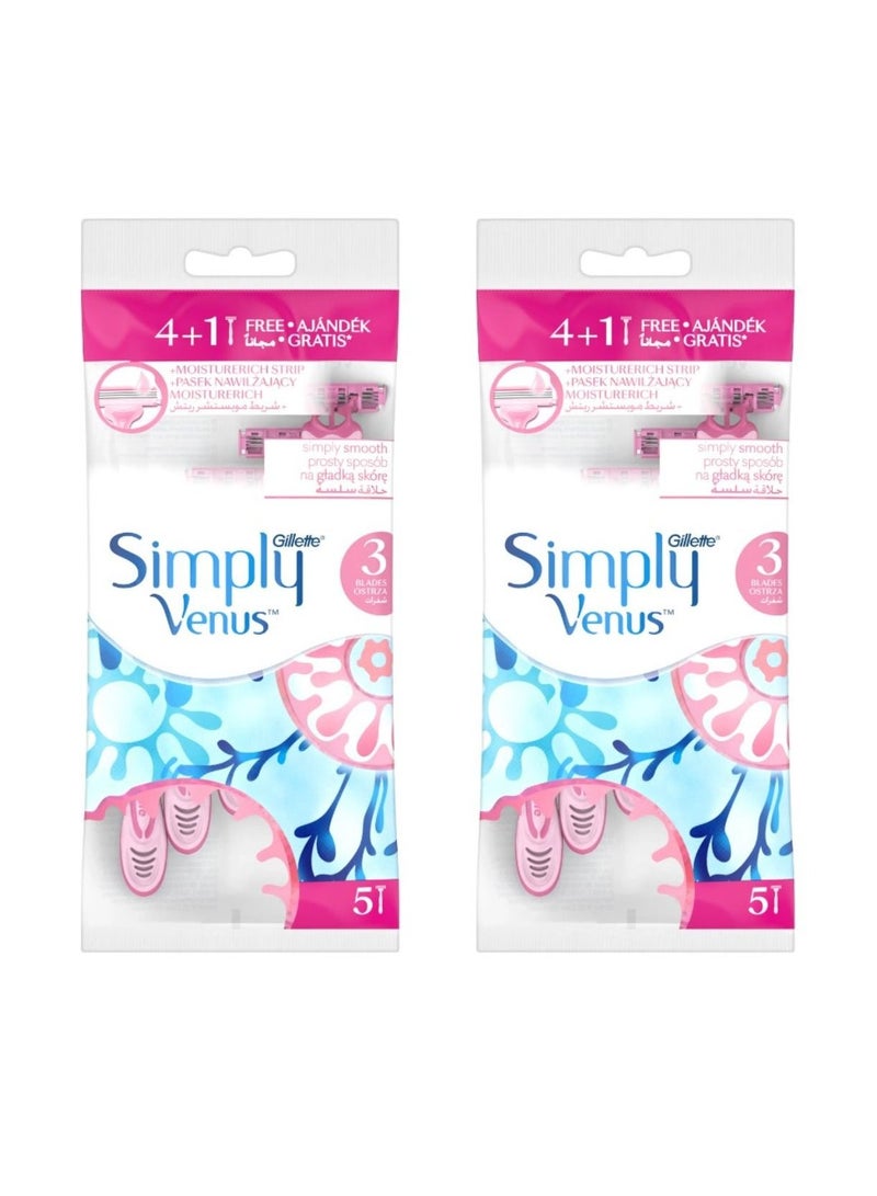 فينوس مجموعة من 2 عبوة ماكينة حلاقة سيمبلي فينوس للاستخدام لمرة واحدة 5 قطع