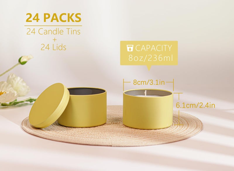 Aroparc Candle Tins 8oz with Lids, 24 Pack Seamless Candle Containers for Candle Making Supplies Empty Candle Jars - Lemon - Image 2