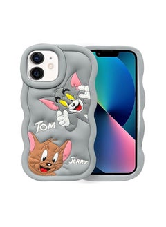 Silicone case with microfiber lining with sweet 3D patterns for Apple iPhone 12/12 pro (Tom and Jerry) (Grey)