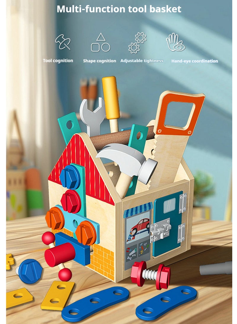 Children's wooden multi-function toolbox busy block screw disassembly nut hand tool blue puzzle toy  - Image 3