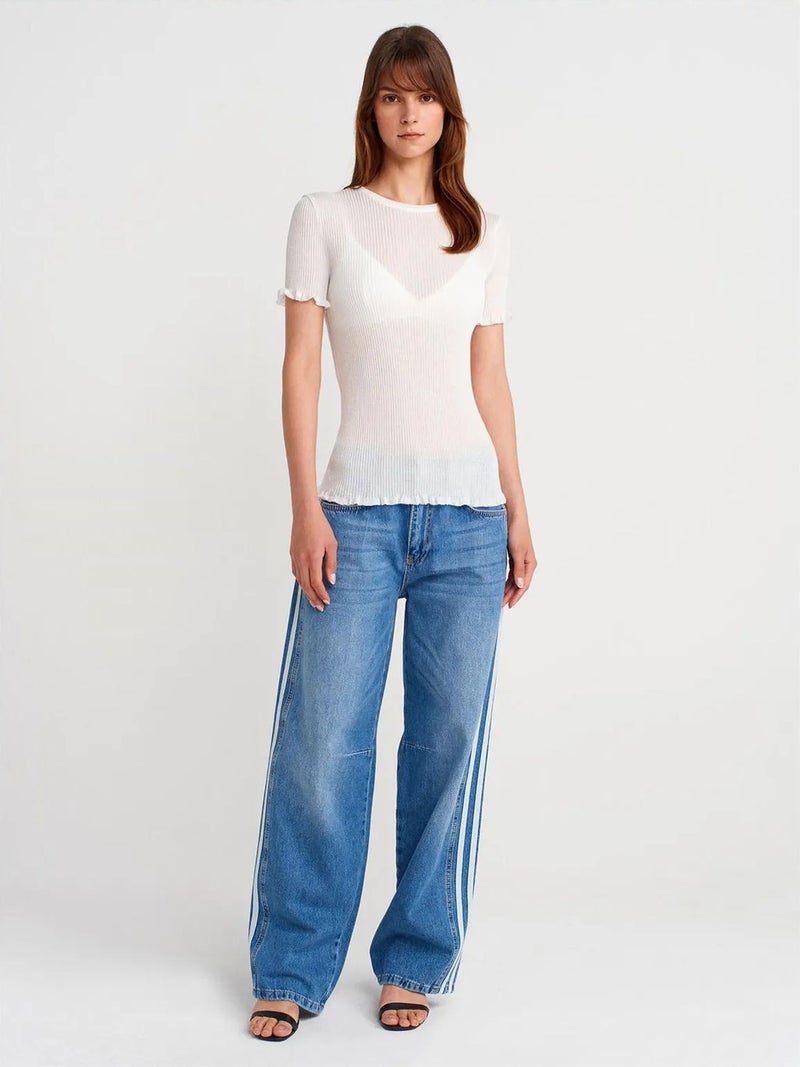 DILVIN Slim Fit Ribbed Frill Blouse - Image 4
