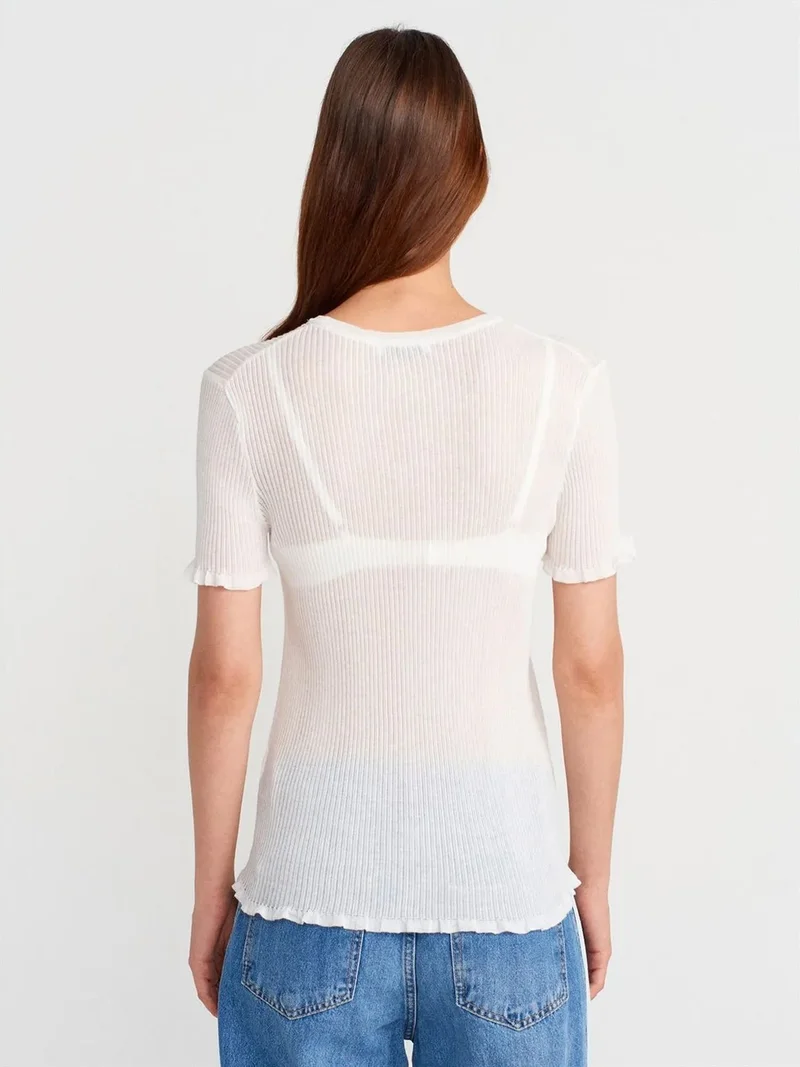 ديلفين Dilvin Slim Fit Ribbed Frill Blouse