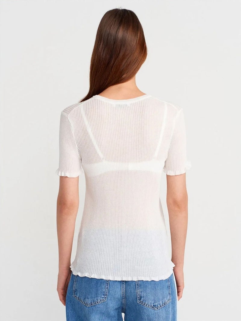 DILVIN Slim Fit Ribbed Frill Blouse - Image 2
