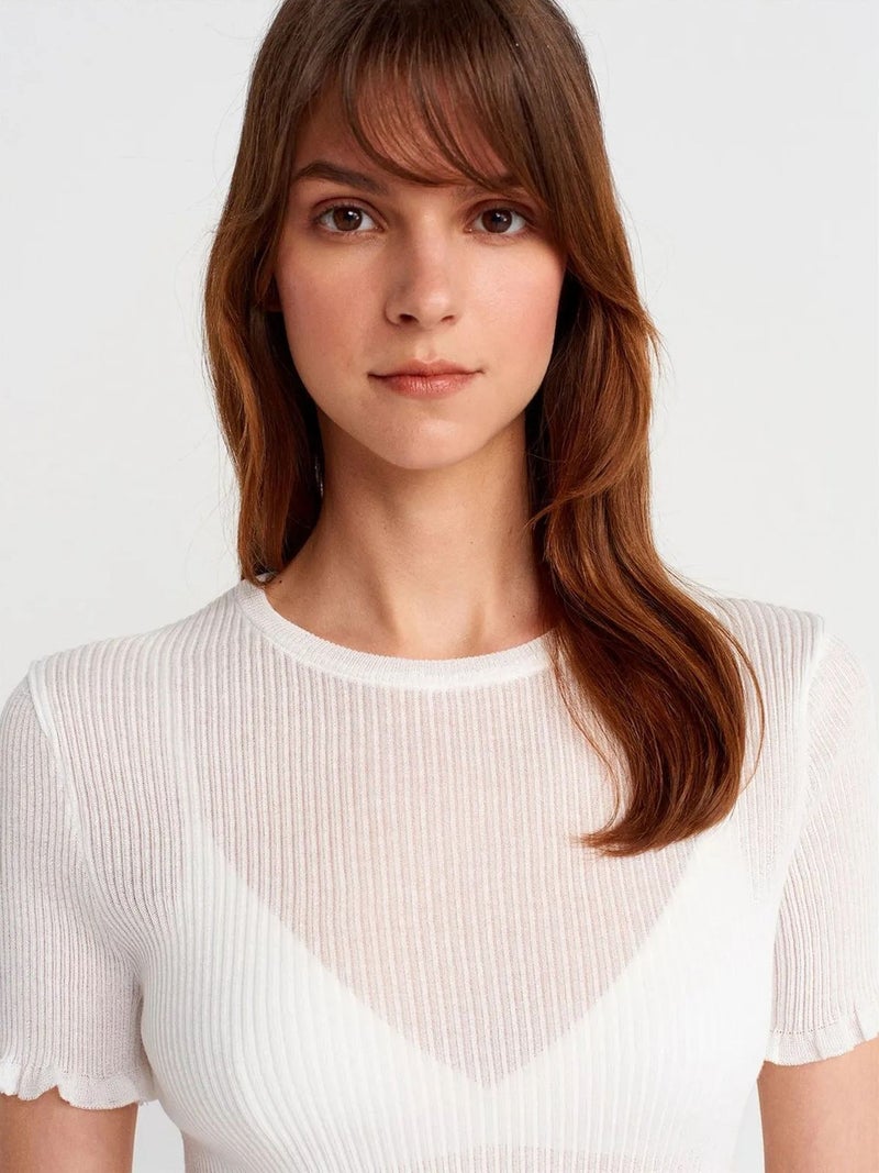 DILVIN Slim Fit Ribbed Frill Blouse - Image 3