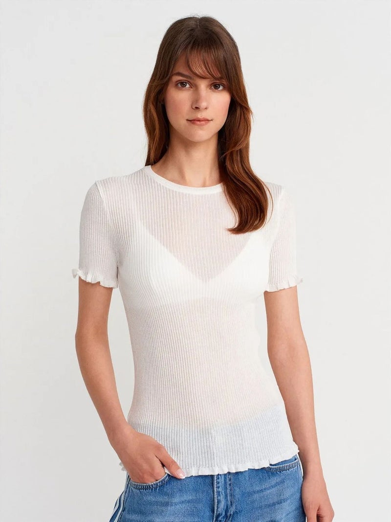 DILVIN Slim Fit Ribbed Frill Blouse - Image 1
