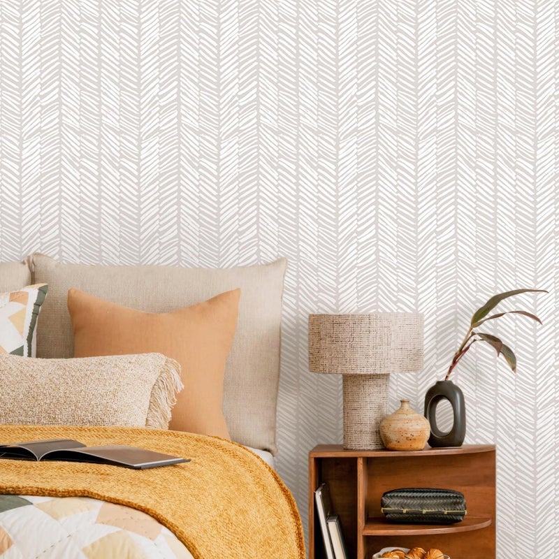 MelunMer Beige Modern Peel and Stick Wallpaper Boho Contact Paper for Cabinets Beige Stripe Contact Paper Line Self-Adhesive Removable Wallpaper for Bathroom Bedroom Liner Easy to Use 78.7" L 17.3" W - Image 2
