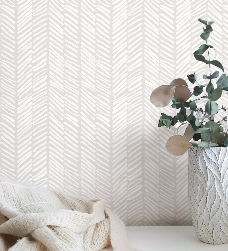 MelunMer Beige Modern Peel and Stick Wallpaper Boho Contact Paper for Cabinets Beige Stripe Contact Paper Line Self-Adhesive Removable Wallpaper for Bathroom Bedroom Liner Easy to Use 78.7" L 17.3" W - Image 1