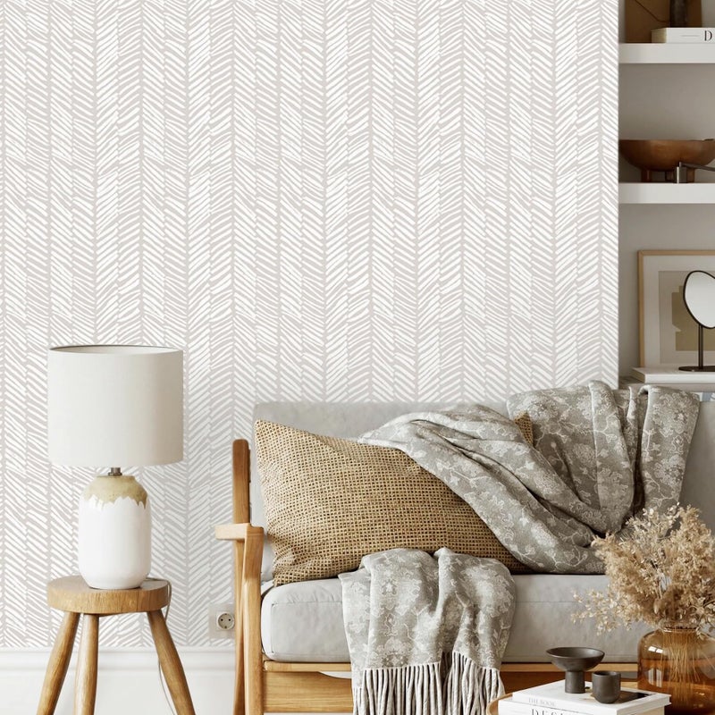 MelunMer Beige Modern Peel and Stick Wallpaper Boho Contact Paper for Cabinets Beige Stripe Contact Paper Line Self-Adhesive Removable Wallpaper for Bathroom Bedroom Liner Easy to Use 78.7" L 17.3" W - Image 4