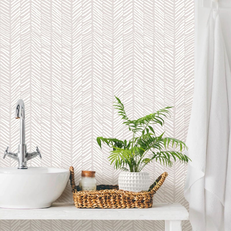 MelunMer Beige Modern Peel and Stick Wallpaper Boho Contact Paper for Cabinets Beige Stripe Contact Paper Line Self-Adhesive Removable Wallpaper for Bathroom Bedroom Liner Easy to Use 78.7" L 17.3" W - Image 5