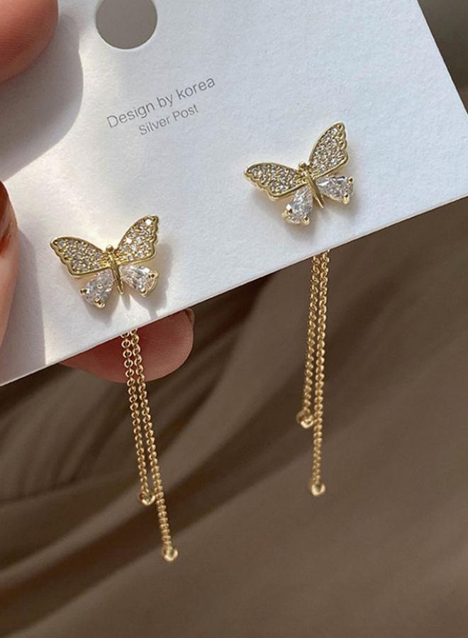 Take Two Rhinestone Butterfly Dangle Earrings - Image 1